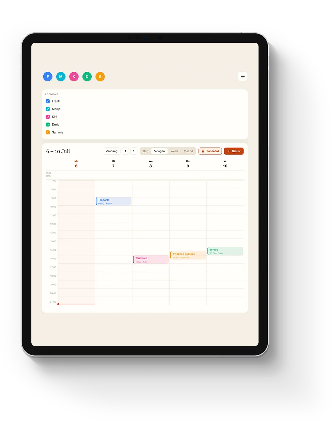De gezinsagenda in Family Planner op een iPad